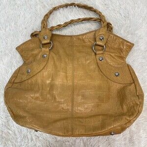 Roberta Gandolfi Italy Womens Tan Leather Braided Handle Large Tote Handbag